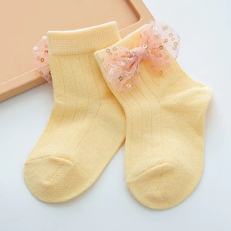 Baby Lace Bow Tie Socks for Girls (Ages 0-2)