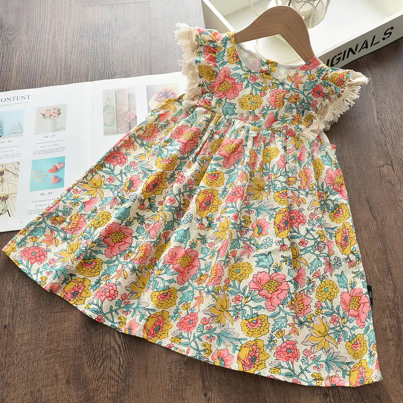 Cute Retro Print Sleeveless Dress for Girls