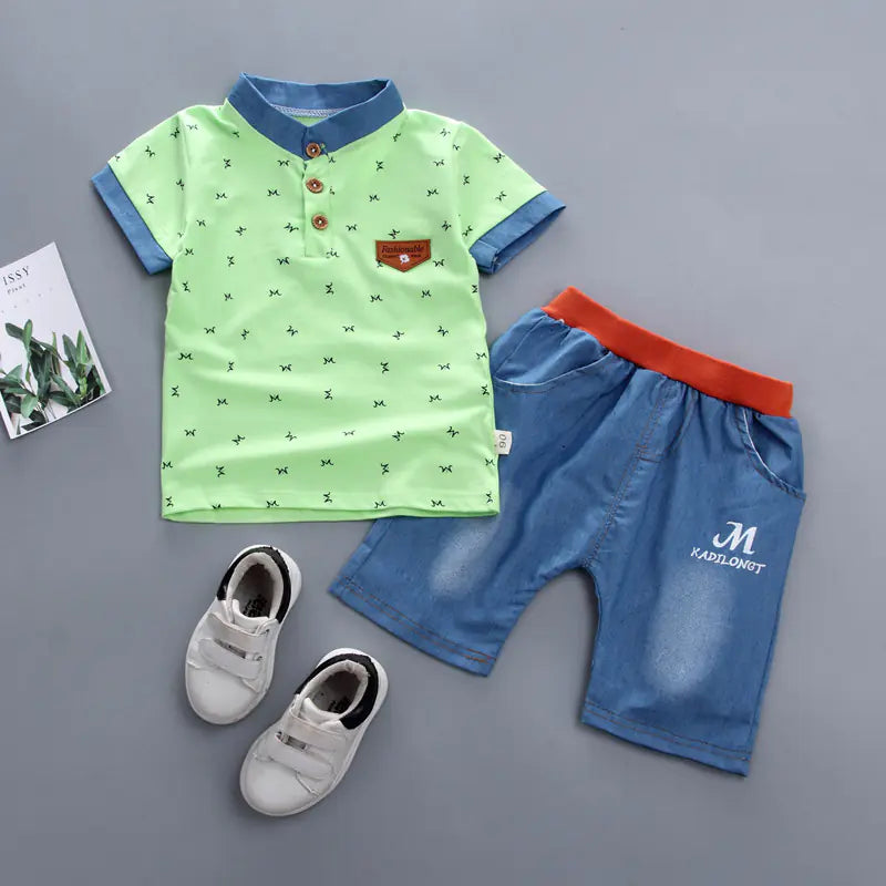 Korean Style Short Sleeve Baby Outfit Set with Print