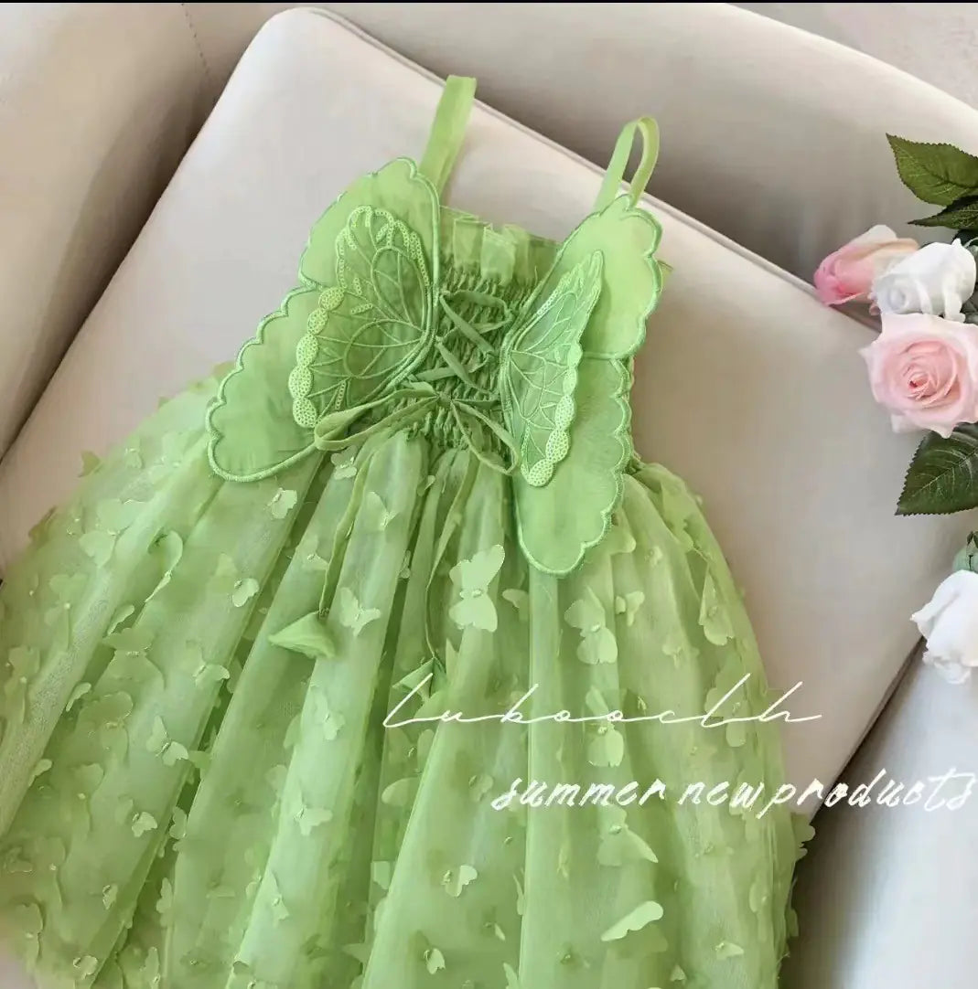 Girls' Summer Dress - Green Butterfly Princess Outfit