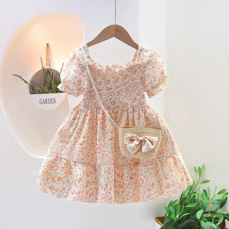 Floral Short-Sleeved Dress for Girls Ages 3-8