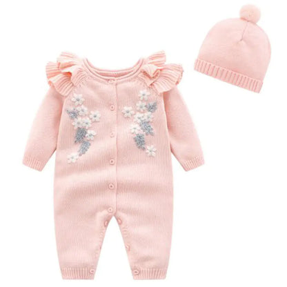 New Spring Autumn Baby Girl Embroidery Rompers & Hat
