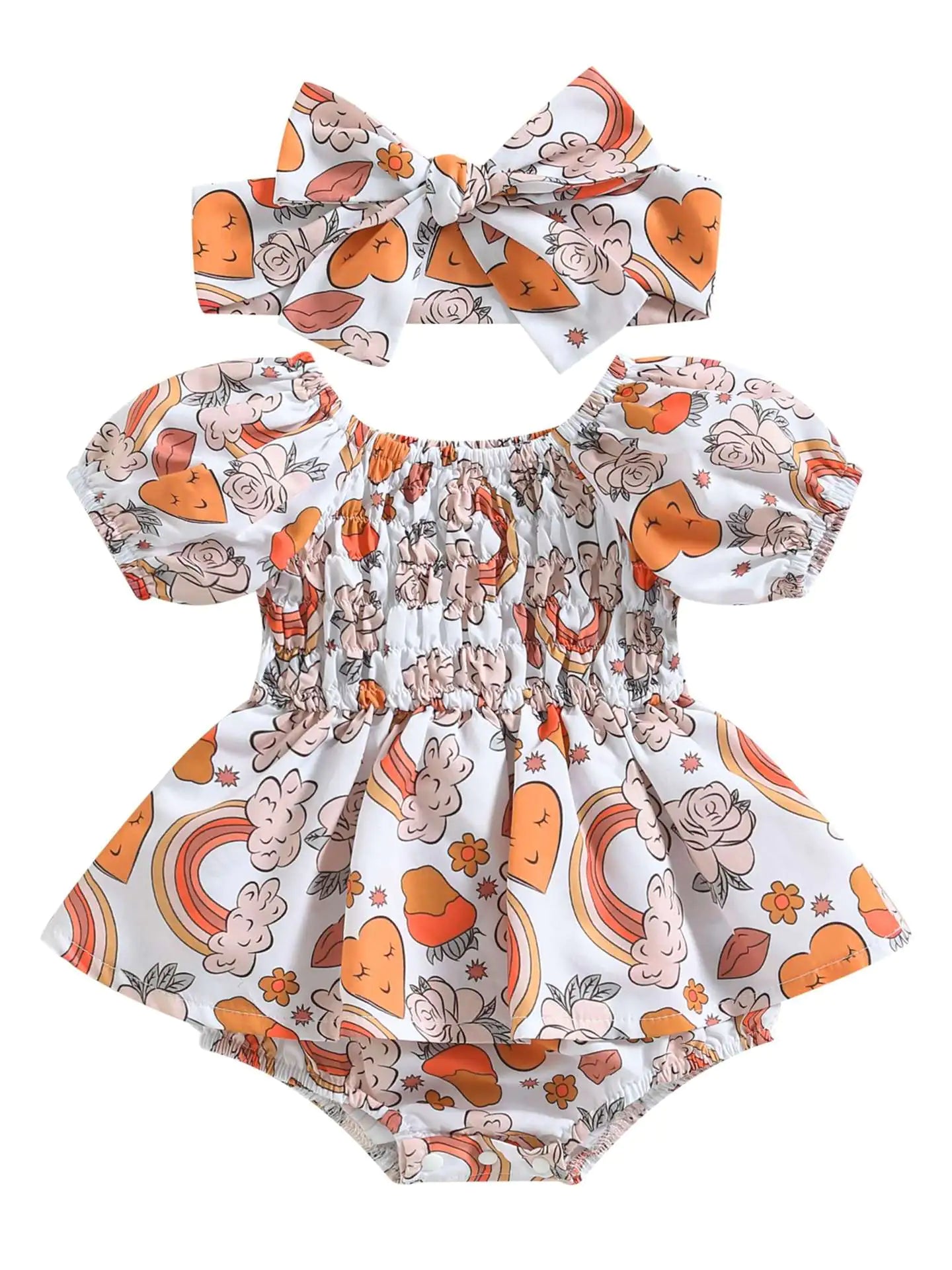 Summer Floral Print Baby Romper with Headscarf
