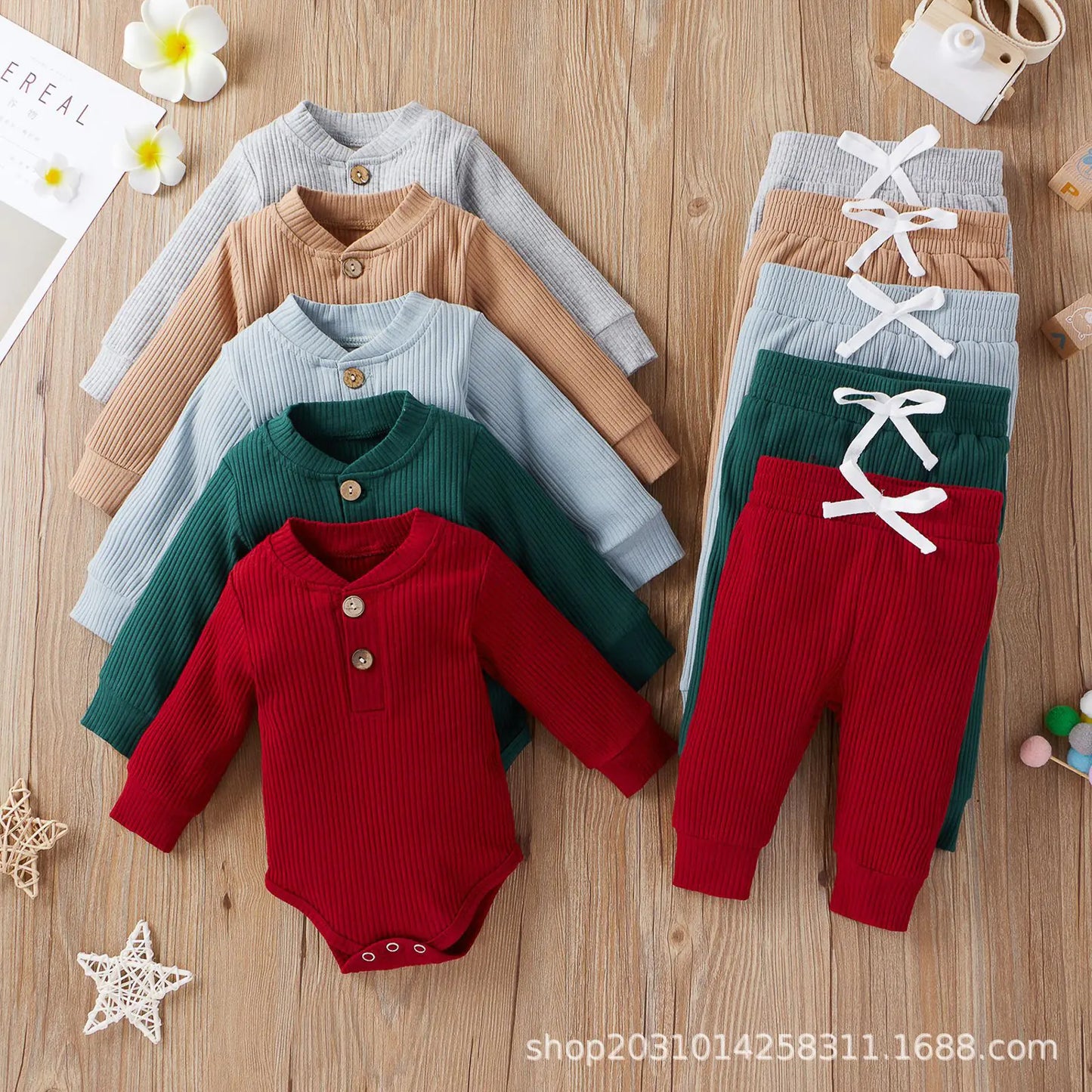 Cotton Long Sleeve Baby Jumpsuit and Pants Set