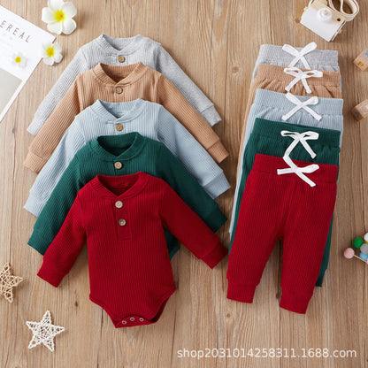 Cotton Long Sleeve Baby Jumpsuit and Pants Set