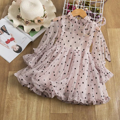 Girls Princess Dress with Wooden Ears & Polka Dot Bow