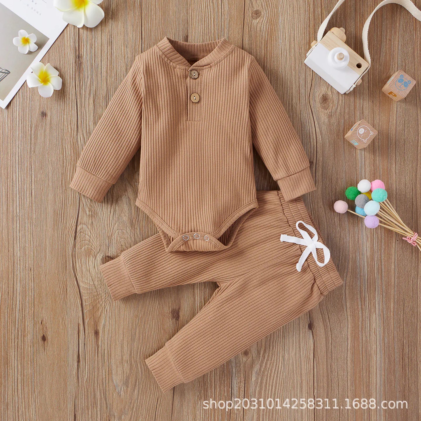 Cotton Long Sleeve Baby Jumpsuit and Pants Set