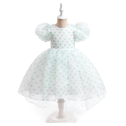 Girls' Princess Dress with Puff Sleeves and Polka Dots