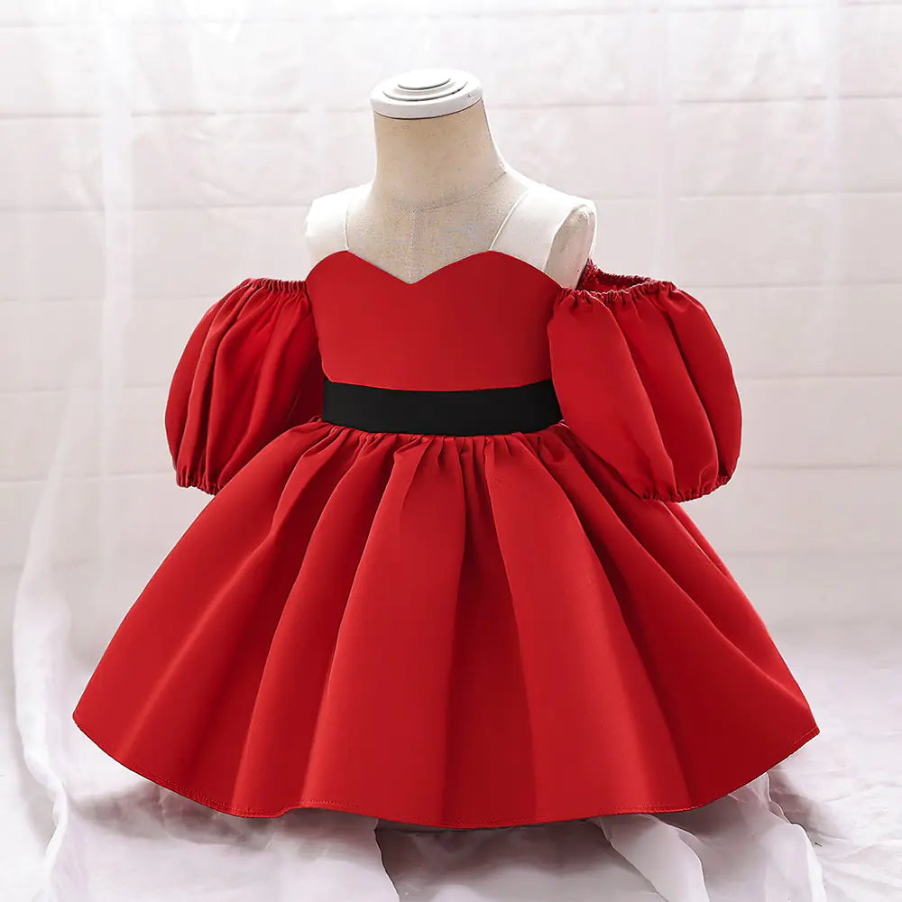 Puff Sleeve Girls' Dress for Party and Baptism