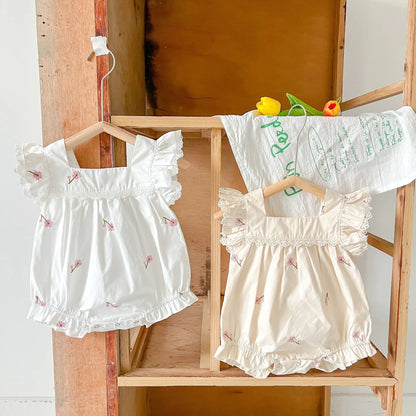 2024 Summer Cute Baby Romper with Lace and Embroidery