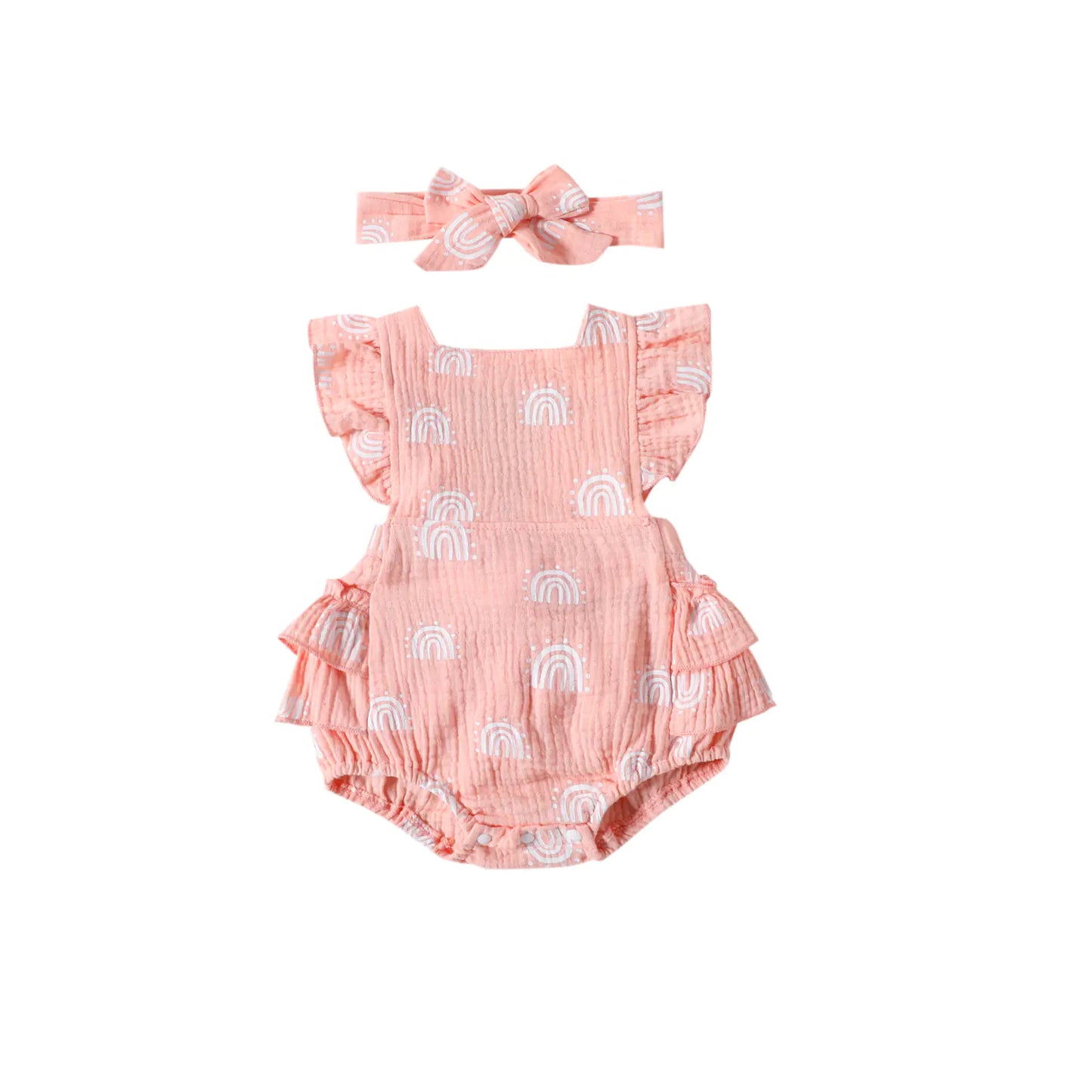 Summer Baby Cute Rainbow Print Romper & Headscarf Set