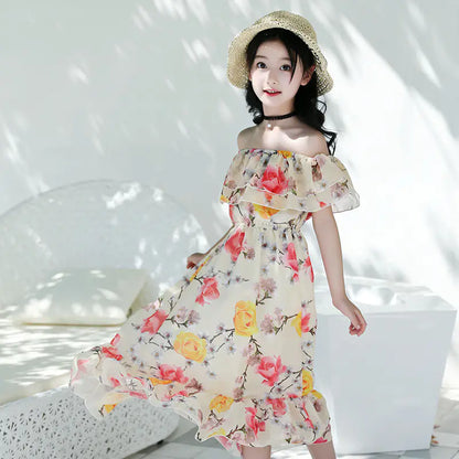Thai Style Beach Dress for Girls - Summer Floral Chiffon