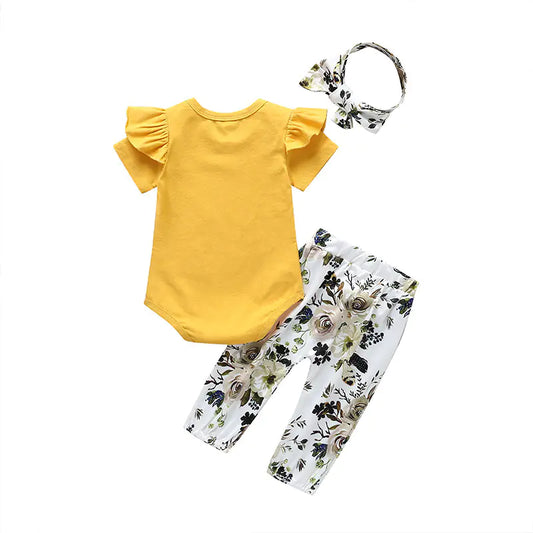 Vintage Cotton Print Romper Set for Baby Girls (0-1 Yr)