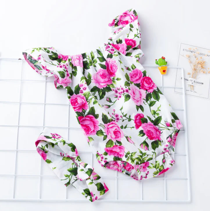 Cotton Romper for Baby Girls with Floral Print