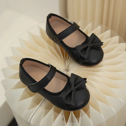 Soft Bottom Leather Baby Shoes with Bow Decoration