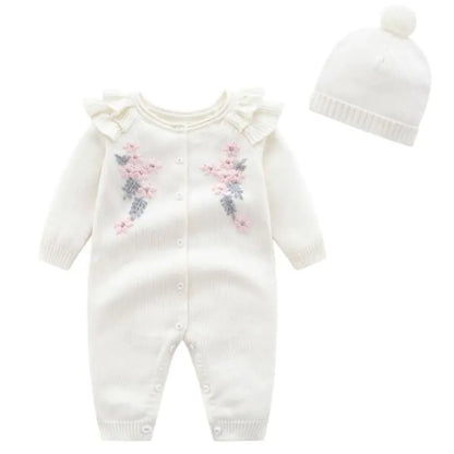 New Spring Autumn Baby Girl Embroidery Rompers & Hat