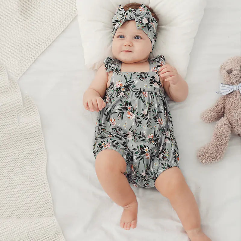 Bamboo One-Piece Printed Summer Clothes for Baby Girls