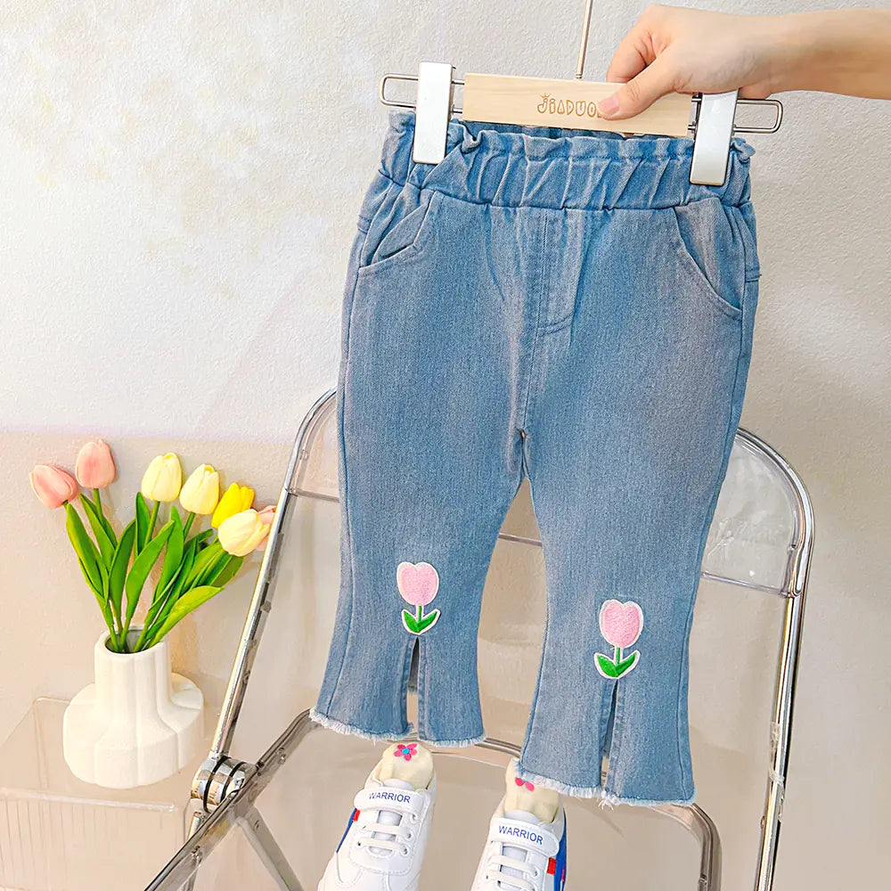 Baby Girls Lace Floral T-Shirt and Jeans Outfit Set