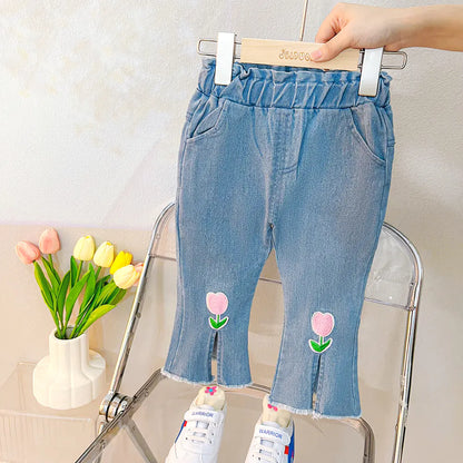 Baby Girls Lace Floral T-Shirt and Jeans Outfit Set