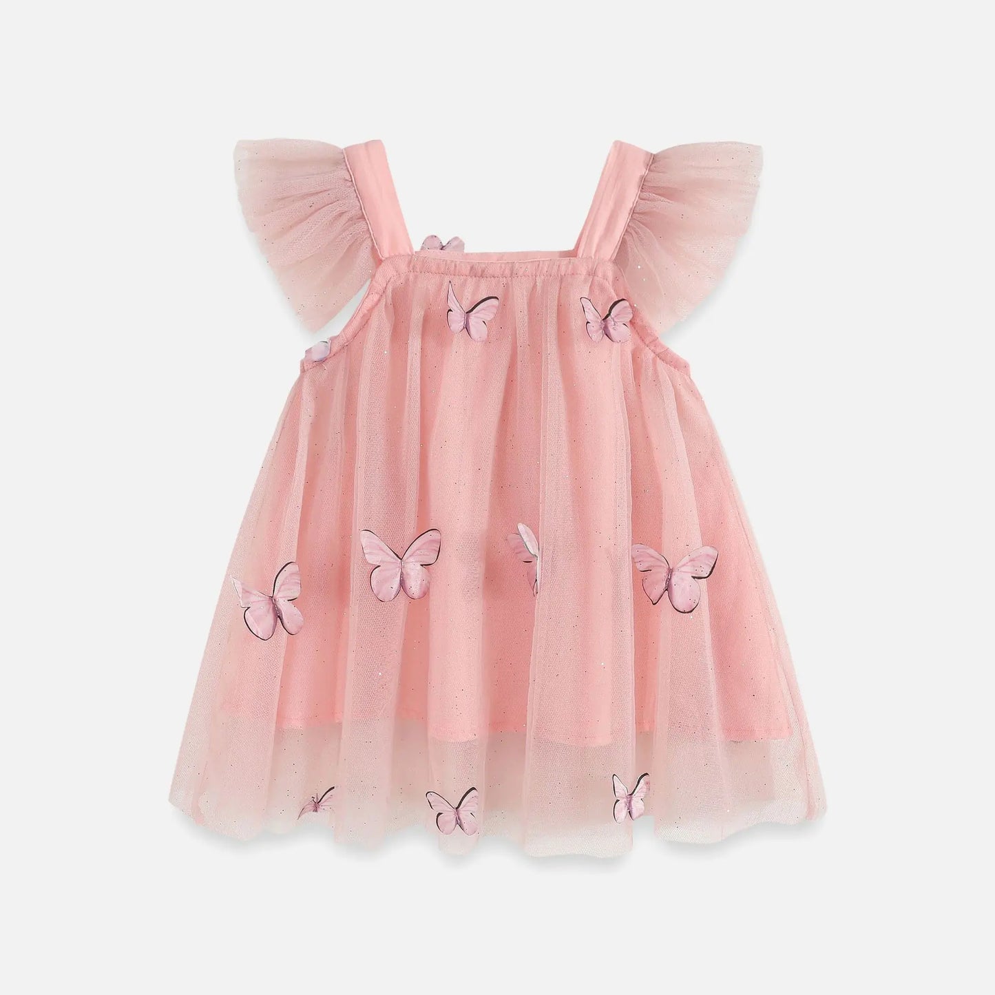 Flounced Sleeve Mesh Sling Dress for Kids