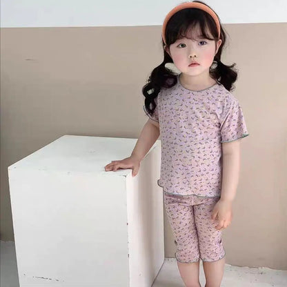 Summer Bear Pajama Set for Baby Girls (T-shirt & Shorts)