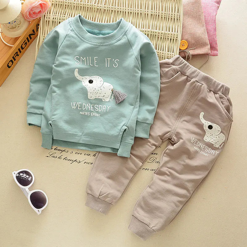 Baby Cotton Long Sleeve Outfit for Ages 1-4 with Elephant Print