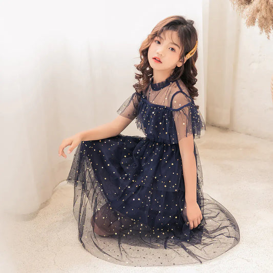Floral Embroidered Lace Princess Dress for Girls