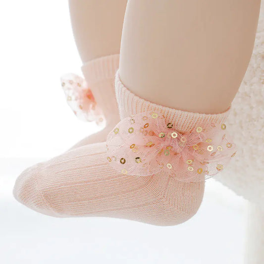 Baby Lace Bow Tie Socks for Girls (Ages 0-2)
