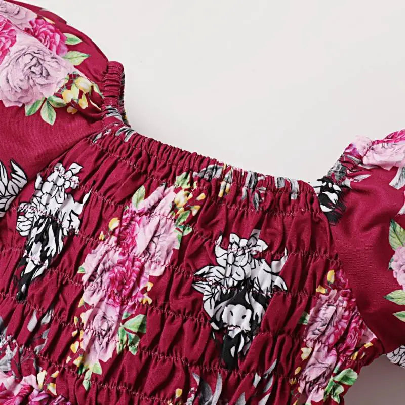 Summer Floral Print Baby Romper with Headscarf