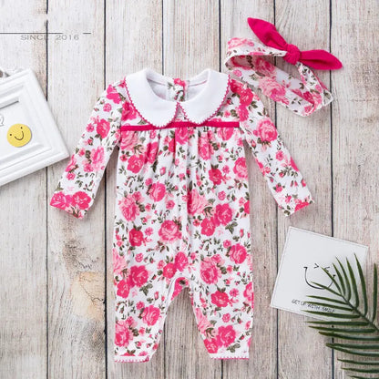 New Rose Flower Long Sleeve Baby Romper Set (0-2 Years)