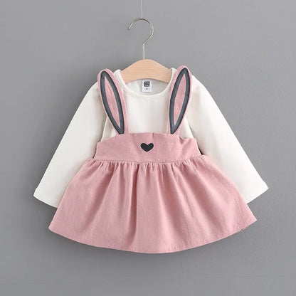 Autumn Korean Style Kids Dress with Cute Bunny Design