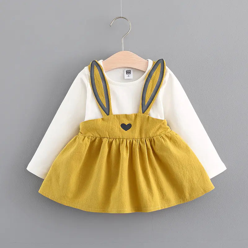 Autumn Korean Style Kids Dress with Cute Bunny Design