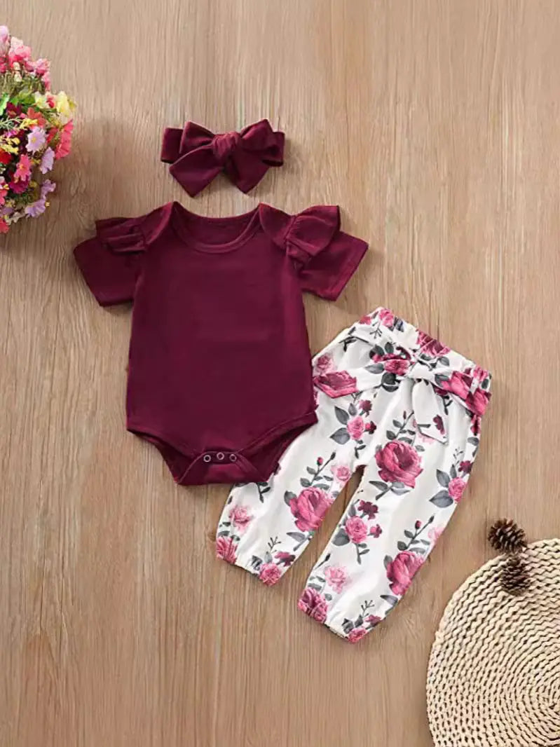 Vintage Cotton Print Romper Set for Baby Girls (0-1 Yr)
