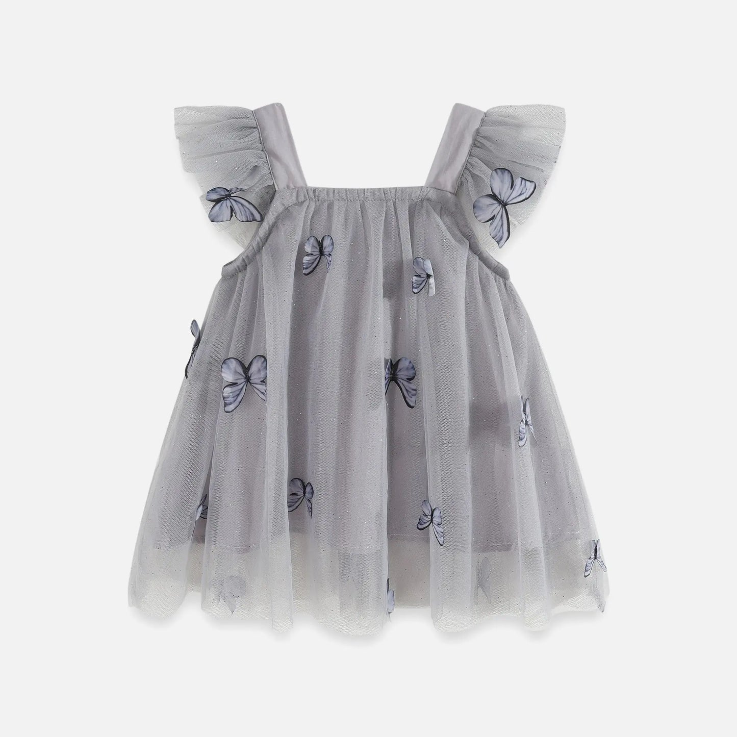 Flounced Sleeve Mesh Sling Dress for Kids