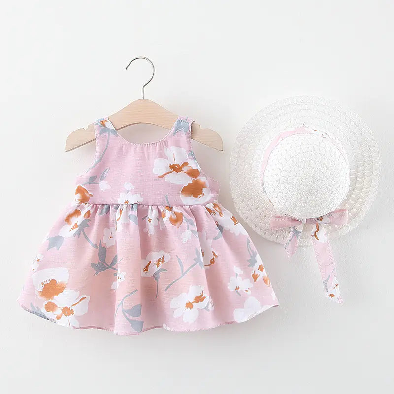 Summer Princess Dress for Baby Girls with Bow and Hat