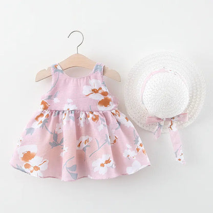 Summer Princess Dress for Baby Girls with Bow and Hat