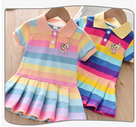 Spring Summer Dress for Baby Girls with Turn-Down Collar