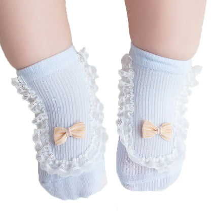 Cotton Baby Socks with Bow and Lace for Spring/Summer