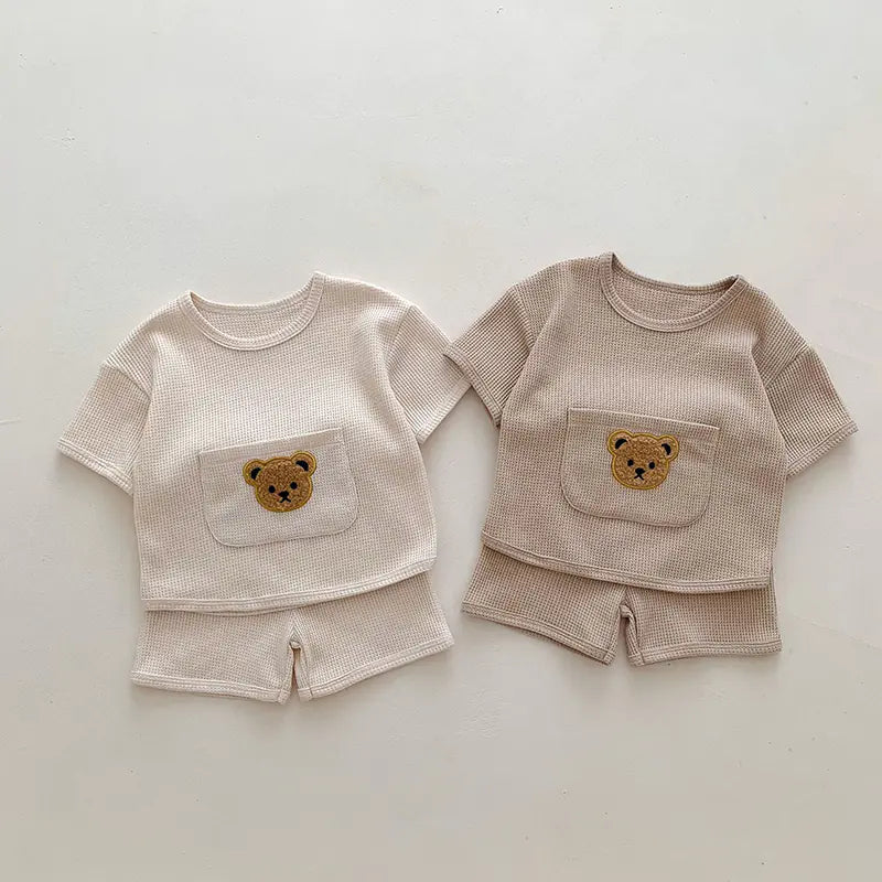 Baby Girls Waffle Bear Tee and Shorts Clothing Set