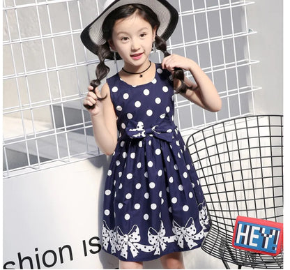 Polka Dot Dress for Girls with Bow Princess Design