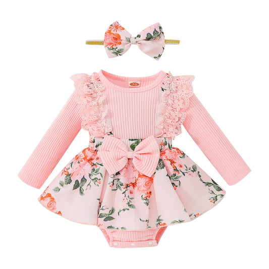 Baby Cotton Long-Sleeve Lace Floral Jumpsuit (1-3 Years)