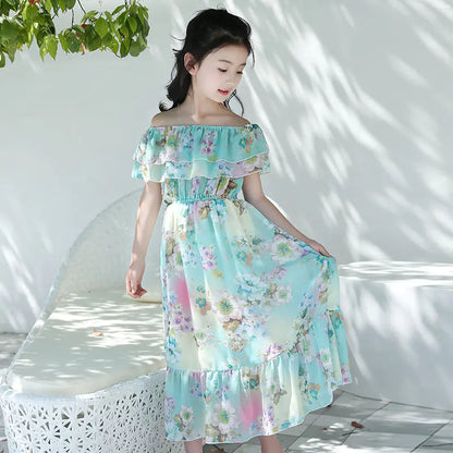 Thai Style Beach Dress for Girls - Summer Floral Chiffon