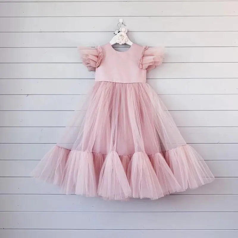 Girls' Birthday Princess Dress with Fluffy Yarn Details