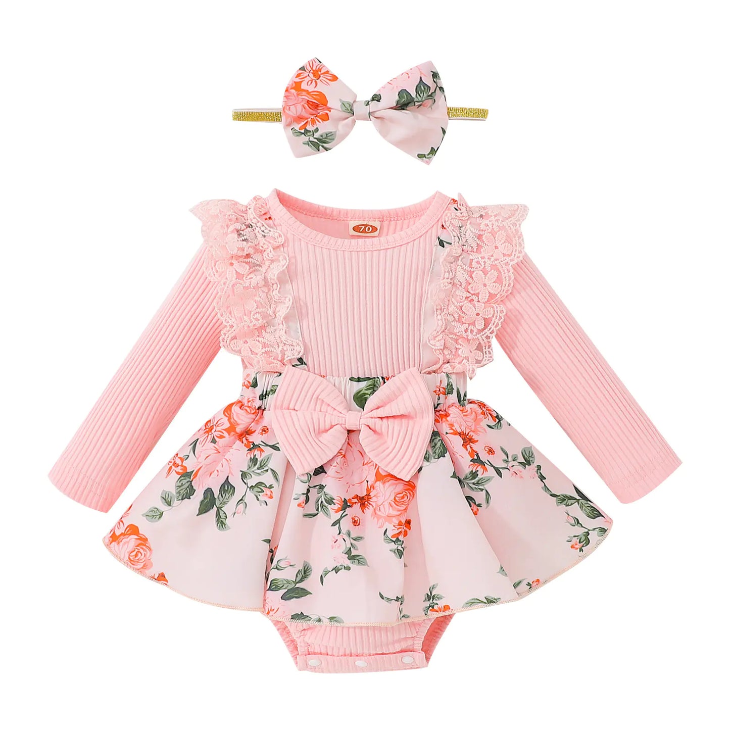 Baby Cotton Long-Sleeve Lace Floral Jumpsuit (1-3 Years)