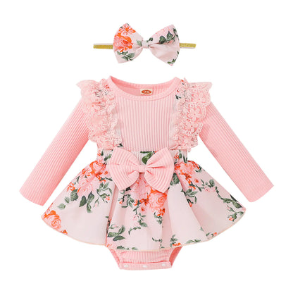 Baby Cotton Long-Sleeve Lace Floral Jumpsuit (1-3 Years)