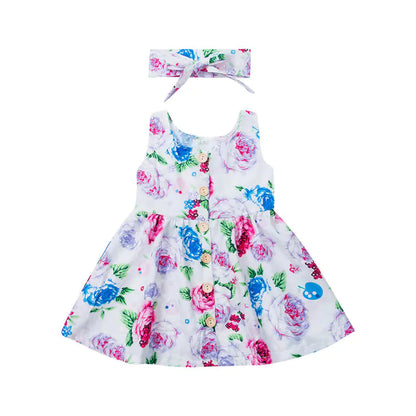 Floral Print Backless Party Princess Dress with Hair Band