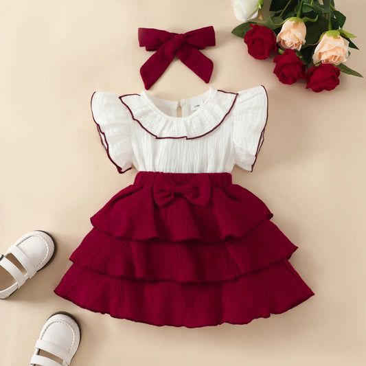 Baby Girl Bow Cake Dress - Ruffled Sleeveless Fashion