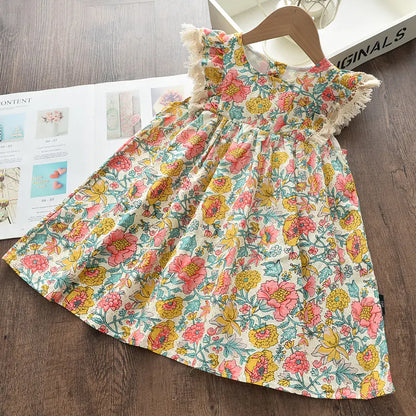 Cute Retro Print Sleeveless Dress for Girls