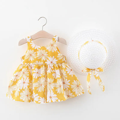Summer Princess Dress for Baby Girls with Bow and Hat