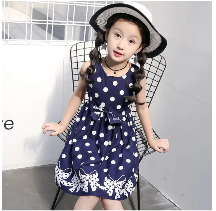 Polka Dot Dress for Girls with Bow Princess Design
